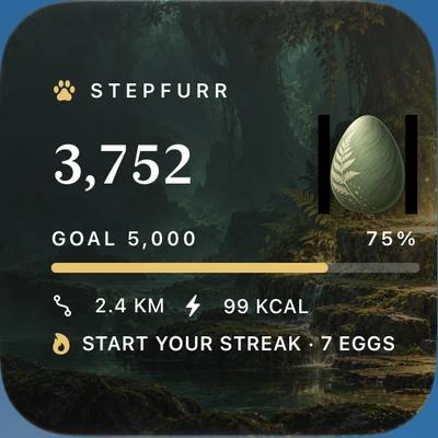 Actual small StepFurr widget with a Nature egg and daily step progress.